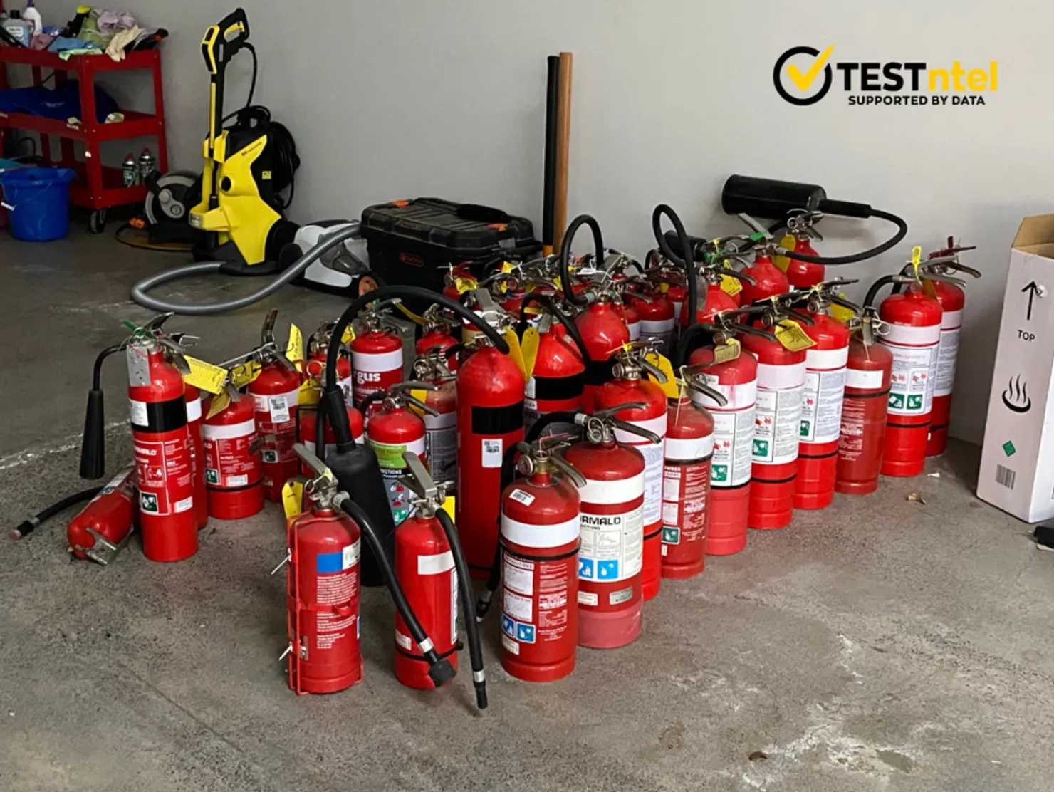 Faulty & Expired Fire Extinguishers at TESTntel Warehouse Awaiting Disposal